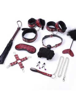 Bộ Dụng Cụ Bạo Dâm BDSM Bọc Da Cao Cấp - Vân Đỏ